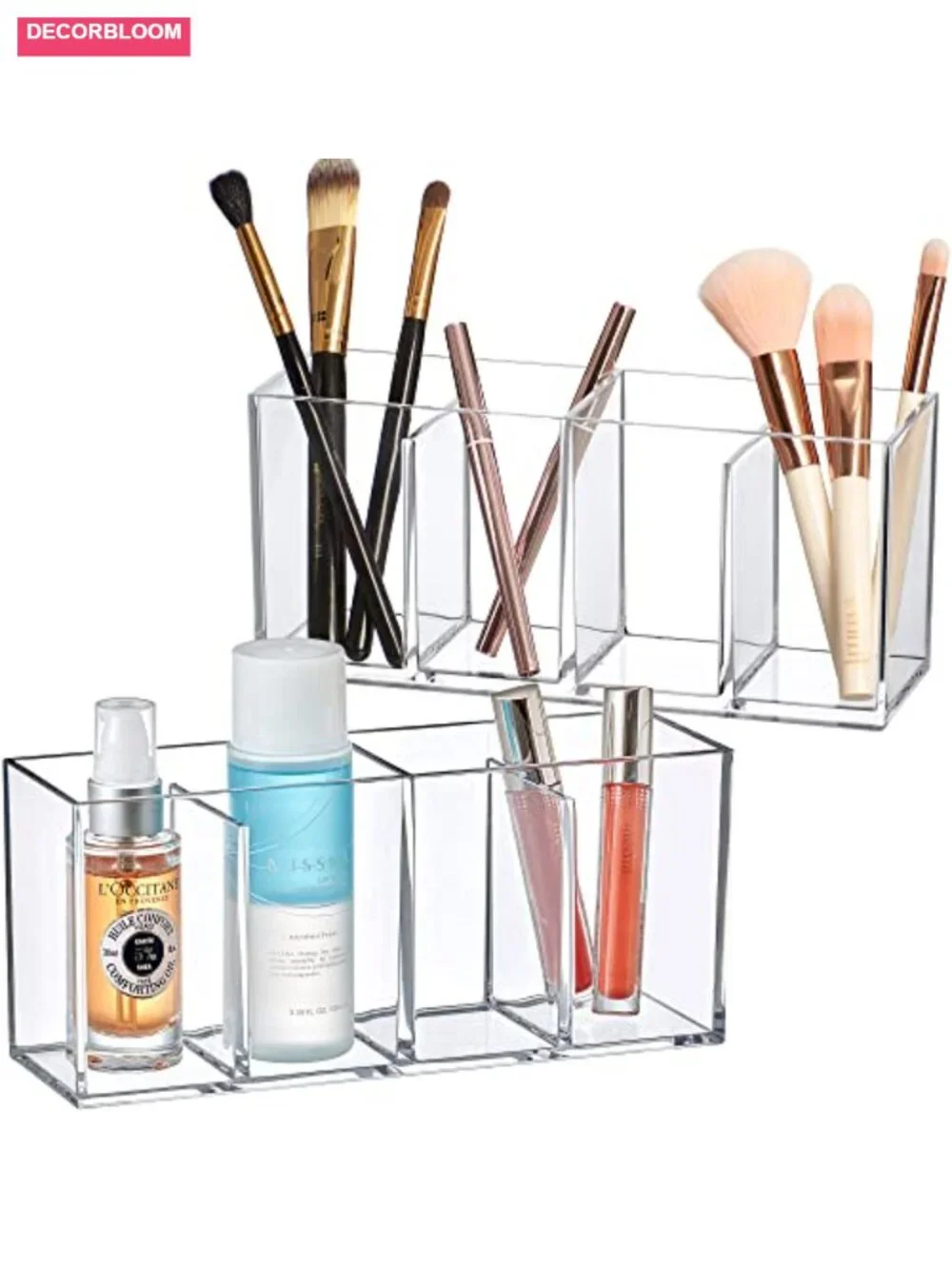 2-Pack Acrylic 4-Compartment Makeup Organizer, Brush Holder, Vanity Storage